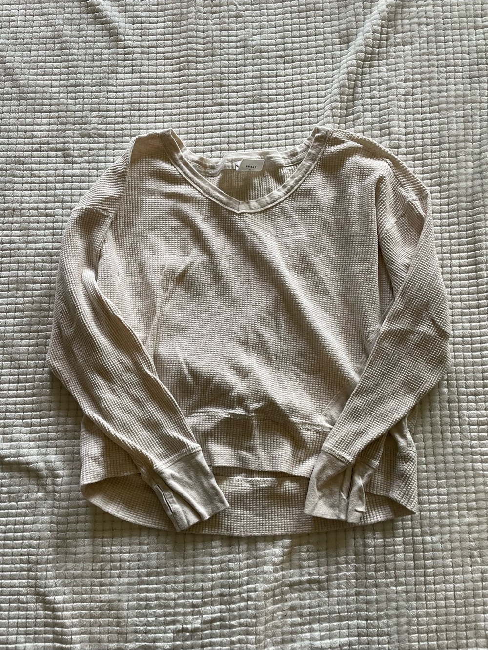 aerie Offline Waffle Knit Crewneck Pullover in Cream